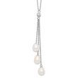 Sterling Silver Rhodium-Plated Pearl CZ Drop Necklace with Elegant Finish