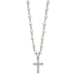 Sterling Silver Pearl CZ Cross Necklace with Rhodium-Plated Chain - Birthstone Company