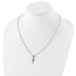 Sterling Silver Pearl CZ Cross Necklace with Rhodium-Plated Chain - Birthstone Company