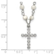 Sterling Silver Pearl CZ Cross Necklace with Rhodium-Plated Chain - Birthstone Company