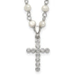 Sterling Silver Pearl CZ Cross Necklace with Rhodium-Plated Chain - Birthstone Company