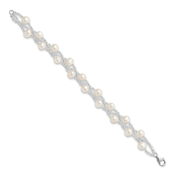 Sterling Silver Rhodium 7-9mm FWC Pearl & Glass Beaded Multi-strnd Bracelet - Birthstone Company