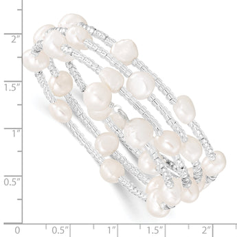 Sterling Silver Wrap Bracelet with White Baroque Pearls and GlaSterling Silver Beads