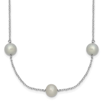 Sterling Silver RH 7-8mm Grey FWC Pearl 9 Station Necklace 18 in - Birthstone Company