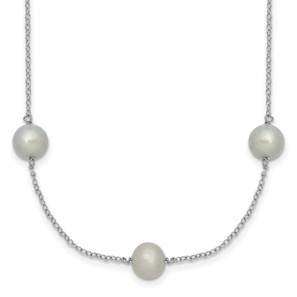 Sterling Silver RH 7-8mm Grey FWC Pearl 9 Station Necklace 18 in - Birthstone Company