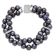 Sterling Silver RH 7-8mm Black FWC Pearl CZ 2-strand Bracelet - Birthstone Company