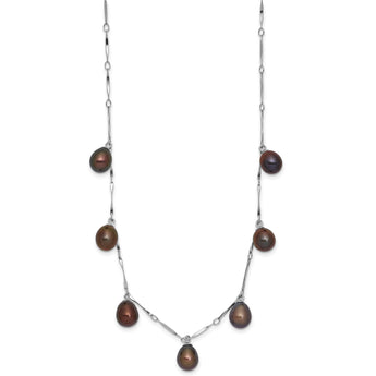 Sterling Silver RH 7-8mm Black Teardrop FWC Pearl Dangle Necklace 17.5 in - Birthstone Company