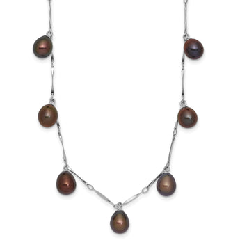 Sterling Silver RH 7-8mm Black Teardrop FWC Pearl Dangle Necklace 17.5 in - Birthstone Company