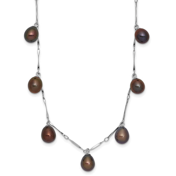 Sterling Silver RH 7-8mm Black Teardrop FWC Pearl Dangle Necklace 17.5 in - Birthstone Company