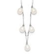 Sterling Silver Rhodium-Rhodium-Plated 7-8mm White Teardrop Freshwater Cultured Pearl 7-Station 17.5 inch Necklace - Birthstone Company