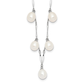 Sterling Silver Rhodium-Rhodium-Plated 7-8mm White Teardrop Freshwater Cultured Pearl 7-Station 17.5 inch Necklace - Birthstone Company