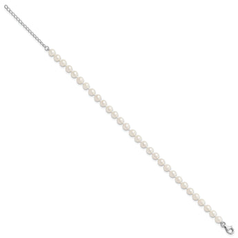 Sterling Silver Rh-plated 6-7mm FWC Pearl w/2in Ext Anklet