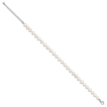 Sterling Silver Rh-plated 7-8mm FWC Pearl CZ w/2in Ext Anklet