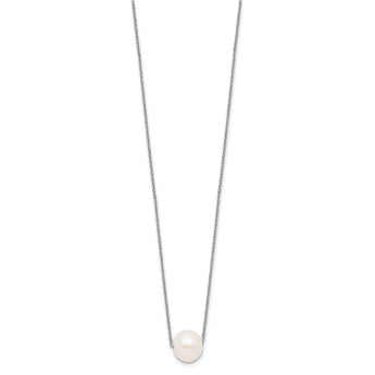 Sterling Silver Rhodium-plated 10-11mm White Near Round FWC Pearl Necklace