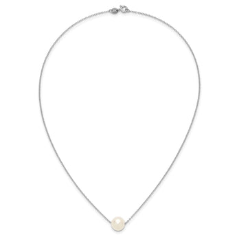 Sterling Silver Rhodium-plated 10-11mm White Near Round FWC Pearl Necklace 17 in - Birthstone Company