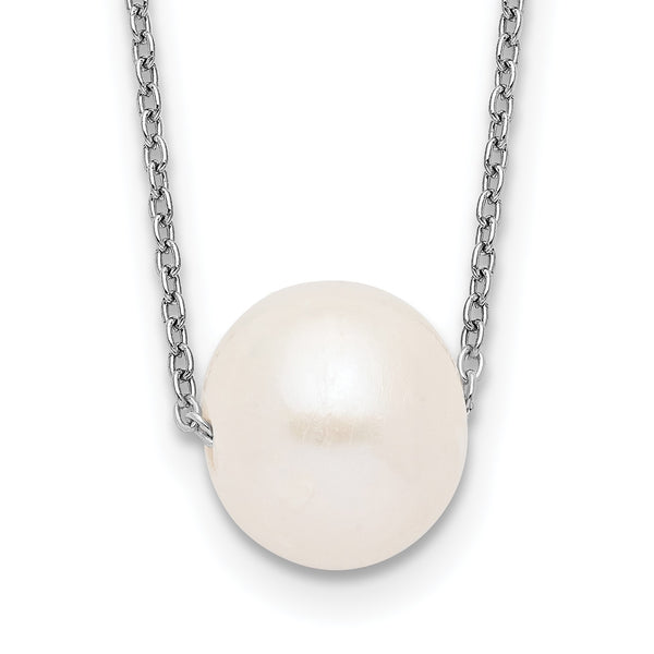 Sterling Silver Rhodium-plated 10-11mm White Near Round FWC Pearl Necklace 17 in - Birthstone Company
