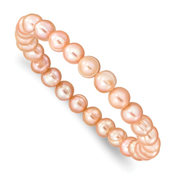 6-7mm Pink Freshwater Cultured Pearl Stretch Bracelet - Birthstone Company