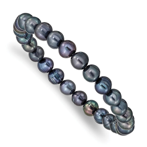 6-7mm Black Freshwater Cultured Pearl Stretch Bracelet - Birthstone Company