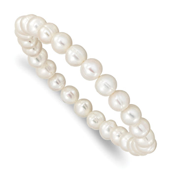 6-7mm White Freshwater Cultured Pearl Stretch Bracelet - Birthstone Company