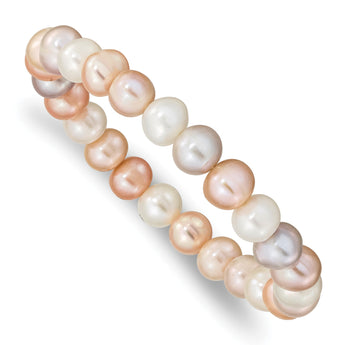 8-9mm FWC Pearl White/Pink/Purple Stretch Bracelet - Birthstone Company