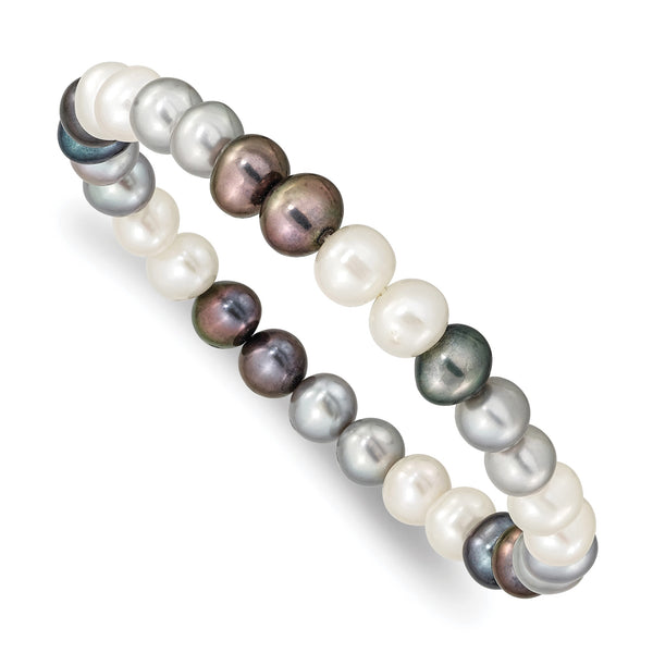 6-7mm Black/Grey/White Freshwater Cultured Pearl Stretch Bracelet - Birthstone Company