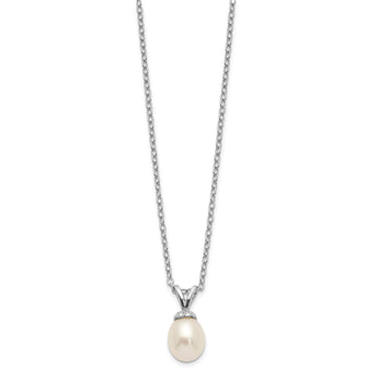 Sterling Silver Madi K Rhodium-plated Polished White Rice 6-7mm Freshwater Cultured Pearl Children's Necklace