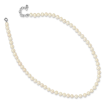 Sterling Silver Madi K Rhodium-plated 5-6mm White Semi-Round Freshwater Cultured Pearl 14 inch with 2 inch Extension Children's Necklace - Birthstone Company