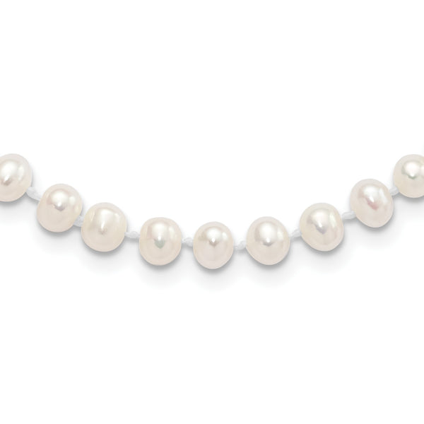 Sterling Silver Madi K Rhodium-plated 5-6mm White Semi-Round Freshwater Cultured Pearl 14 inch with 2 inch Extension Children's Necklace - Birthstone Company
