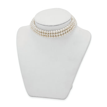 Sterling Silver Rhd-plt 5-6mm 3 rows FWC Pearl w/1.5in Choker