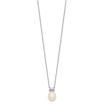 Sterling Silver Rhod-plat 7-7.5mm Rice FWC Pearl 1.5in ext Necklace