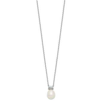 Sterling Silver Rhod-plat 7-7.5mm Rice FWC Pearl 1.5in ext Necklace - Birthstone Company