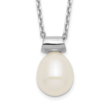 Sterling Silver Rhod-plat 7-7.5mm Rice FWC Pearl 1.5in ext Necklace - Birthstone Company