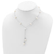 Sterling Silver Rhod-plat White FWC Pearl 9 station 2 drop 2in ext Necklace