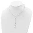 Sterling Silver Rhod-plat White FWC Pearl 9 station 2 drop 2in ext Necklace - Birthstone Company