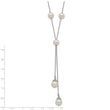 Sterling Silver Rhod-plat White FWC Pearl 9 station 2 drop 2in ext Necklace - Birthstone Company