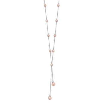 Sterling Silver RH-plated Pink FWC Pearl 9 Station w/2in ext Necklace