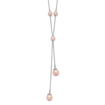 Sterling Silver RH-plated Pink FWC Pearl 9 Station w/2in ext Necklace