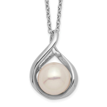 Sterling Silver Rhod-plat 9-10mm White FWC Pearl Necklace