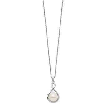 Sterling Silver Rhod-plat 10-11mm White FWC Pearl Necklace
