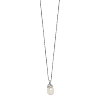 Sterling Silver Rhod Plat 8-9mm White FWC Pearl Necklace