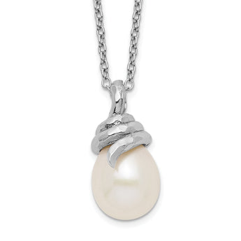 Sterling Silver Rhod Plat 8-9mm White FWC Pearl Necklace