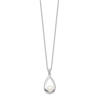 Sterling Silver Rhodium-plated 6-7mm White Button FWC Pearl Necklace