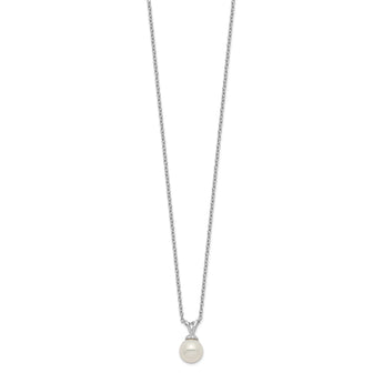 Sterling Silver Rhod-plat 7-7.5mm White Round FWC Pearl Necklace