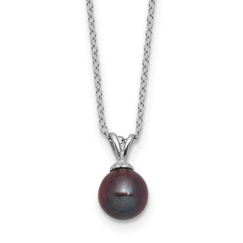 Sterling Silver Rhodium-plated 7-7.5mm Round Black Freshwater Cultured Pearl 17 inch Necklace - Birthstone Company