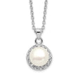 Sterling Silver Rhodium-plated 7-8mm White Button FWC Pearl CZ Necklace