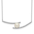 Sterling Silver Rhodium-plated 7-8mm White Button FWC Pearl CZ Necklace