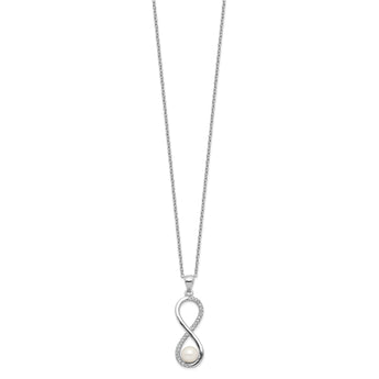 Sterling Silver Rhodium-plated 5-6mm Round FWC Pearl CZ Infinity Necklace