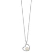 Sterling Silver Rhodium-plated Polished Open Heart with 7-8mm White Button Freshwater Cultuted Pearl 17 inch Necklace