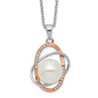 Sterling Silver Rhd-pt Rose-tone 18k Flash-pl 9-10mm FWC Pearl CZ Necklace