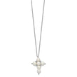 Sterling Silver Rhod-plated 6-7mm White Button FWC Pearl CZ Cross Necklace